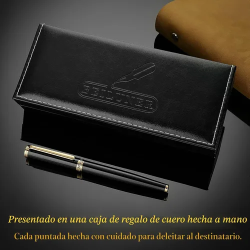 Miniatura 5 de BEILUNER Pluma fuente negra, impresionantes plumas de lujo con acentos de oro de 24 quilates, hermosa punta dorada de 24 quilates (fina), regalo