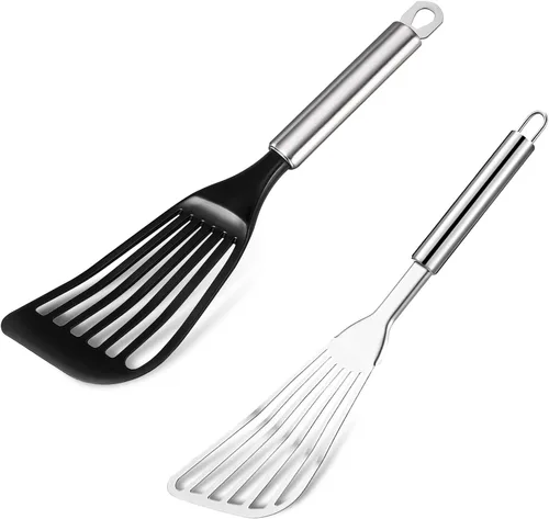 Tenta Kitchen Juego de espátulas ranuradas de acero inoxidable, juego de espátulas de huevo y pescado para utensilios de cocina antiadherentes