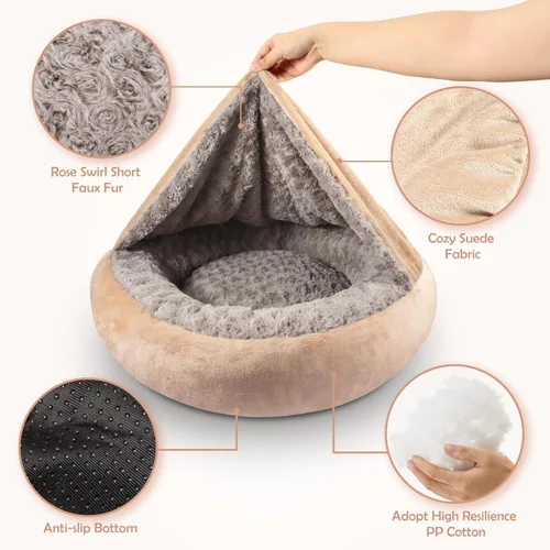 Miniatura 3 de JOEJOY Cama pequeña para perros y gatos con manta con capucha, acogedora y lujosa cama para cachorros en forma de dona redonda que alivia