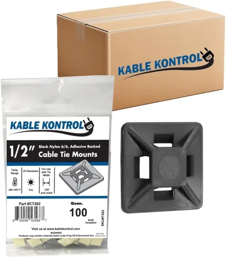 Miniatura 12 de Kable Kontrol Soportes para bridas de cremallera, 1 pulgada cuadrada, blanco natural, 100 unidades, cuadrados de montaje multiusos con respaldo