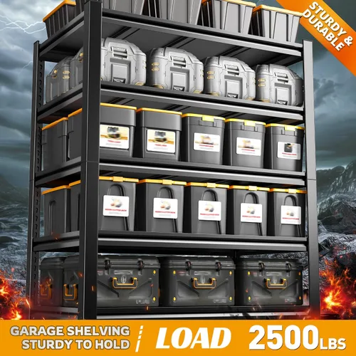 Miniatura 4 de REIBII Estantes de almacenamiento de 72 pulgadas de alto, estantería de garaje resistente de 2500 libras, estante de metal ajustable de 5 niveles