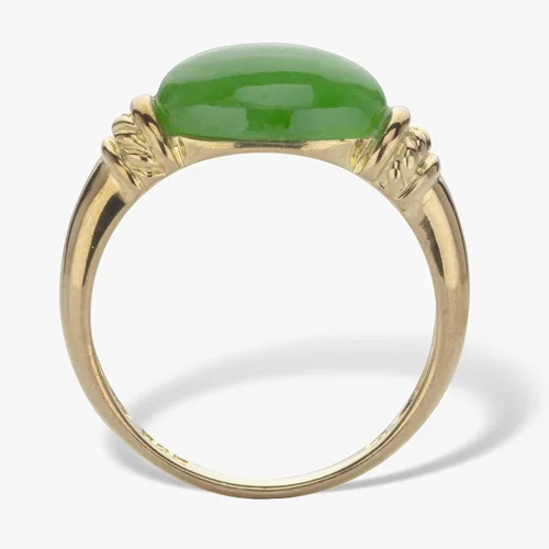 Miniatura 2 de Anillo de plata de ley chapada en oro amarillo, forma ovalada, jade verde, tamaños 6-10, Plata Esterlina, Jade