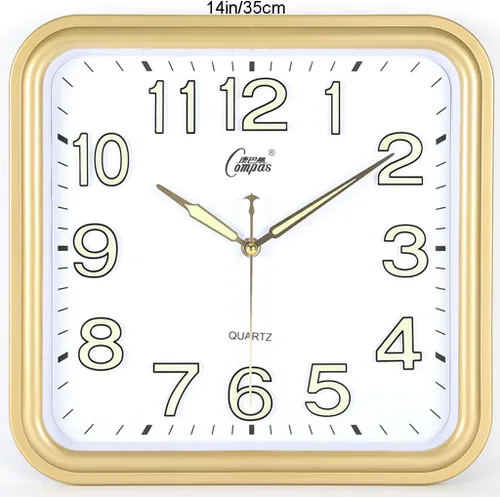 Miniatura 2 de Reloj de pared silencioso, sala de estar, oficina, simple y elegante reloj de cuarzo cuadrado (color dorado)