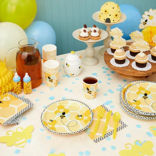 Miniatura 3 de BLUE PANDA Bumble Bee - Juego de 144 piezas, negro dorado y blanco, decoración de fiesta temática de abejas y platos desechables, tazas