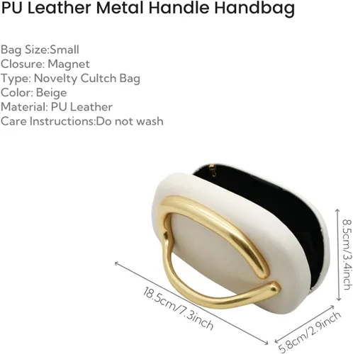 Miniatura 4 de Bolso de hombro de cuero PU con asa metálica para mujer, cartera compacta de piedra, bolso de mano informal para viajes, bolso tipo clutch