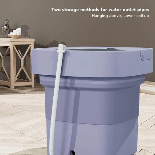 Miniatura 8 de Luqeeg Lavadora portátil, mini lavadora plegable de 6.5 litros con tubo de agua, lavado profundo y centrifugado para dormitorio, camping, caravana