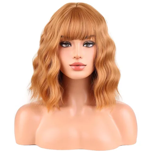 Miniatura 19 de BERON Pelucas cortas verdes para mujer, peluca rizada ondulada con flequillo para niñas, pelucas de cabello de color verde aguacate, peluca