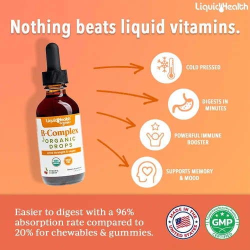 Miniatura 2 de LIQUIDHEALTH USDA - Gotas de complejo orgánico de vitamina B para hombres y mujeres, energía natural, enfoque mejorado, memoria y estado de ánimo