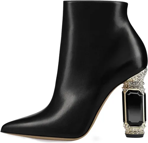Miniatura 79 de FSJ Botas de tacón alto con punta puntiaguda para mujer, con tacón alto, con cremallera lateral brillante, estilo casual, para uso diario, zapatos