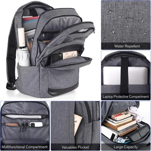 Miniatura 6 de Mochila escolar para libros, mochila de viaje, antirrobo, con puerto de carga USB, resistente al agua, para portátiles de 15.6 pulgadas para mayores