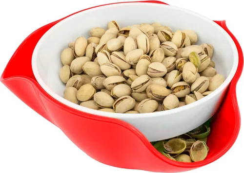 Tazón de servicio doble con pedestal, melamina roja para cacahuetes, pistachos, frutas, dulces y aperitivos – Contiene 18 onzas de frutos secos Rojo