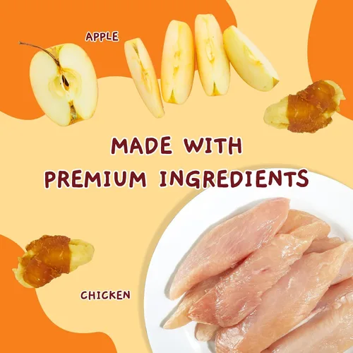 Miniatura 4 de Jungle Calling Golosinas para perros, golosinas de manzana envueltas en pollo sin piel, sin gluten y granos, mordeduras masticables para una