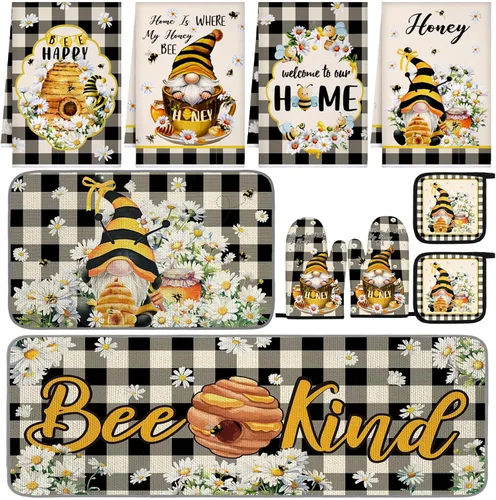 Miniatura 22 de Fourluoo Juego de 10 piezas de decoración y accesorios de cocina de granja, 4 toallas de cocina, 2 soportes para ollas, 2 guantes de horno, 2 Verde