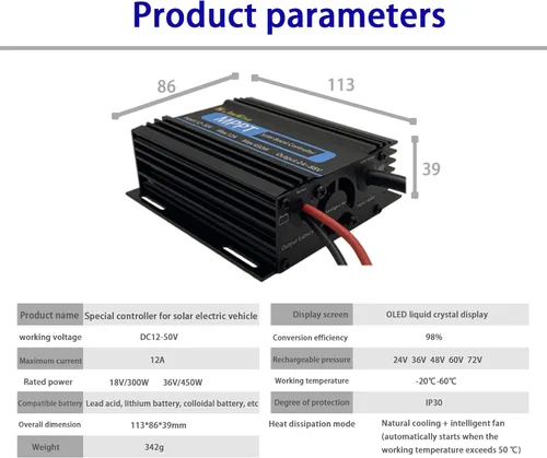 Miniatura 5 de Boost MPPT Controlador de carga solar 12A 24V/36V/48V/60V/72V Plomo-ácido LiFePO4 Gel Inundado Baterías etc en Carrito de Golf Bicicleta Eléctrica