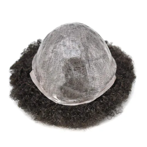 Miniatura 3 de Afro Curl Toupee - Sistema de reemplazo de cabello humano con inyección de piel de polietileno completo, piel fina, 8 x 10 pulgadas