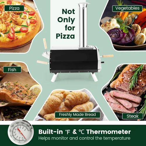 Miniatura 5 de Giantex Horno de pizza al aire libre, parrilla de pellets de madera con piedra de 12 pulgadas, pelar, patas plegables, fabricante portátil de acero