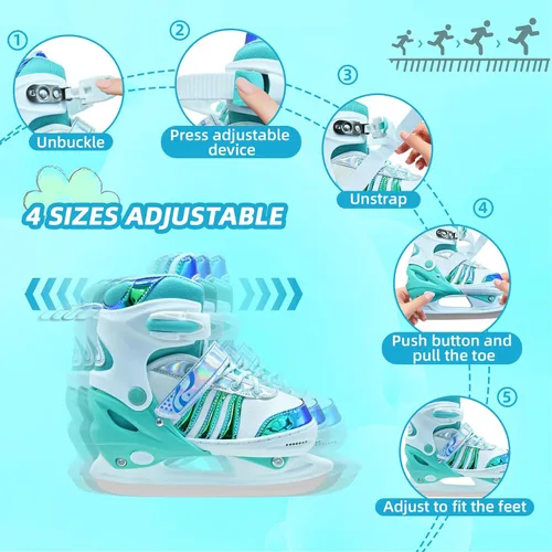 Miniatura 4 de Patines de Hielo Ajustables, Patines de Hielo de Cuchilla Lisa para Edades 3-12, Patines de Hielo con Forro Cómodo para Principiantes Niños y Niñas
