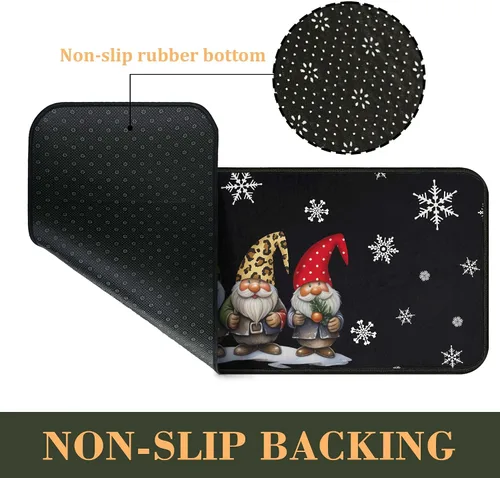 Miniatura 6 de Alfombras de cocina de cuadros de búfalo con gnomos de árbol negros, juego de 2, Merry Christmas, decoración de piso de perfil bajo para fiestas