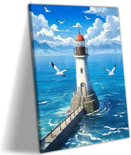 Miniatura 9 de 2 lienzos enmarcados para pared, impresiones artísticas de gaviotas volando sobre olas del océano, póster de pintura náutica costera, galería