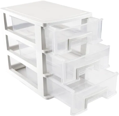 Miniatura 12 de Caja organizadora de cajones de plástico de 3 niveles para escritorio, cosméticos, joyas, suministros de oficina, organización del hogar