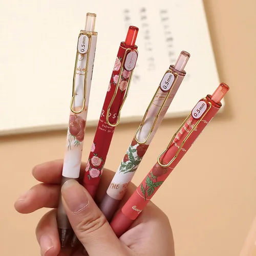 Miniatura 7 de MOZXIRZ 4 piezas de bolígrafos de gel retráctiles con flores, tinta negra, 0.5mm, para niñas/mujeres, lindos, estéticos, bolígrafos para Flor-1
