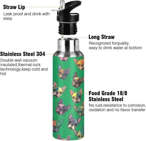 Miniatura 3 de Cute Dogs Vibrant Green Insulated Water Bottle 20 Oz, BPA-Free Sports Water Bottle Leakproof Water Bottles