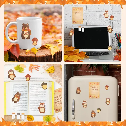 Miniatura 4 de Juego de notas adhesivas Fall Give Things, 550 hojas de notas autoadhesivas de Acción de Gracias, pavo, calabaza, zorro, búho, lindo bloc de notas