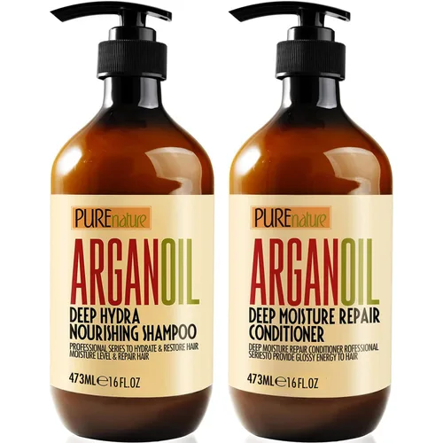 Juego de champú y acondicionador de aceite de argán, cuidado marroquí sin sulfato con queratina, para cabello rizado, liso, seco y dañado,