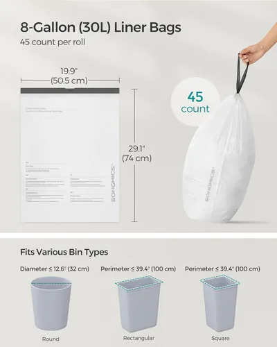 Miniatura 6 de SONGMICS Bolsas de basura con cordón para cocina, preseparadas, desgarro rápido, para botes de basura de 8 galones (30 L), código de revestimiento