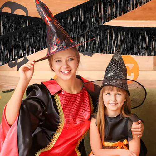 Miniatura 3 de Guirnalda de Flecos de Papel Aluminio Negro 10 Pies 6 Paquetes, Pancartas de Flecos de Oropel Metálico para Decoraciones de Carrozas de Desfile