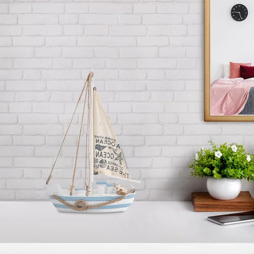 Miniatura 8 de Modelo de velero de madera, mini LED náutico, conchas náuticas, estatuilla de barco de vela de madera, decoración para el hogar, escritorio