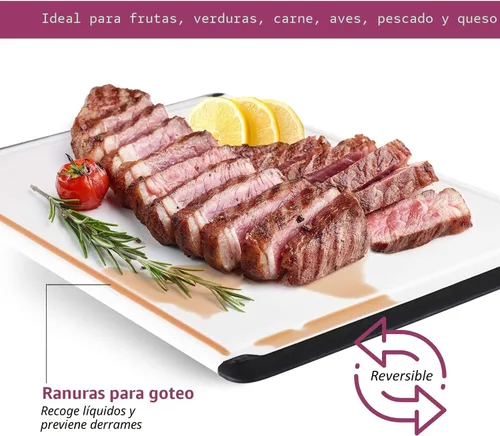 Miniatura 5 de Tabla de cortar de plástico extra grande para cocina, tabla de cortar de 18 pulgadas, apta para lavavajillas, tabla de cortar reversible con ranura
