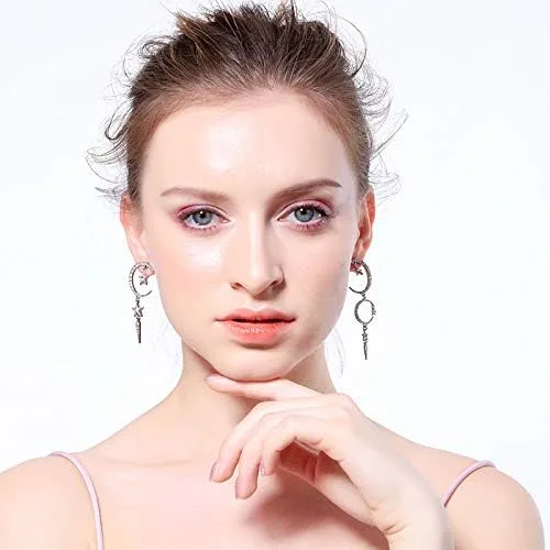 Miniatura 2 de Exaggerated - Aretes de gota con diseño de luna de sol y estrellas con diamantes de imitación punk, para mujer