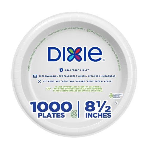 Dixie - Platos de papel de peso medio de 8.5 pulgadas por GP PRO, color blanco, 1000 unidades (125 platos desechables por paquete, 8 paquetes por
