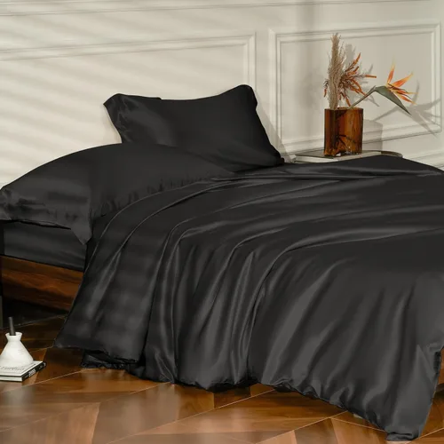 THXSILK Juego de funda de edredón de seda de 25 momme, 4 piezas (1 funda de edredón + 1 sábana bajera + 2 fundas de almohada), juego de ropa de cama