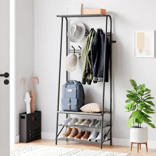 Miniatura 11 de Amyove Perchero para zapatos con 10 ganchos, banco de entrada con almacenamiento, organizador multifuncional para pasillo, muebles decorativos