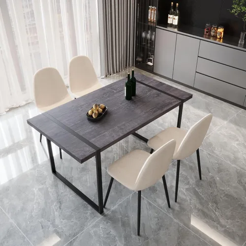 YYQ Juego de mesa de comedor para 4, mesa de cocina de madera de 59 pulgadas y sillas para 4, moderno juego de mesa de comedor de 5 piezas con 4