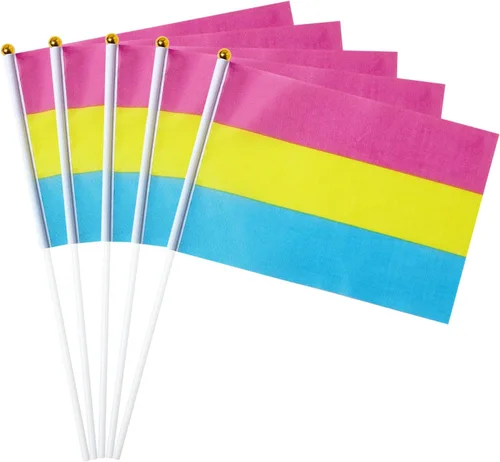 Miniatura 9 de GentleGirl Paquete de 12 banderas de arco iris del orgullo asexual, pequeñas banderas de mano gay LGBT Festival Fiesta Desfiles Decoraciones