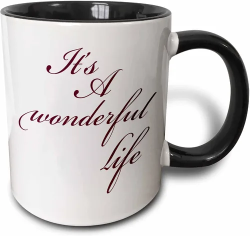 3dRose mug_79141_4 "Its A Wonderful Life- Inspirational Sayings" - Taza negra de dos tonos, 11 onzas, multicolor