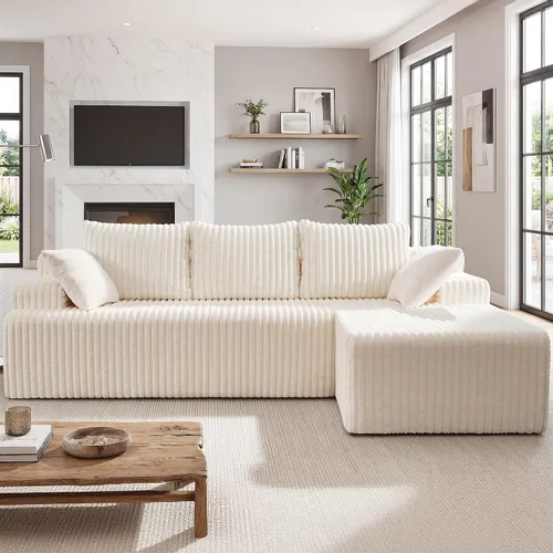 Miniatura 14 de Seccional modular: asiento de nube en forma de L con espuma viscoelástica, muebles de sala de estar convertibles de 3 asientos, diván de gran Negro