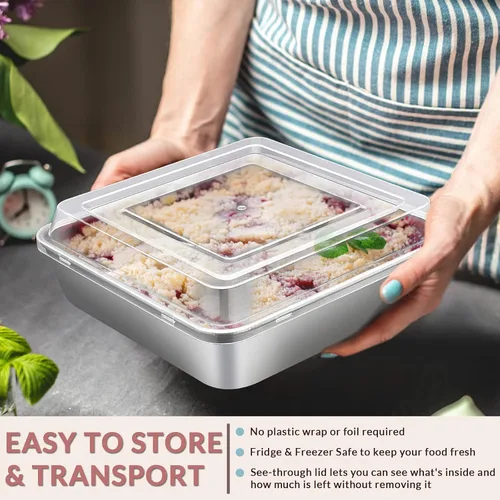 Miniatura 7 de E-far Bandeja para hornear de 9 x 9 pulgadas con tapa, moldes cuadrados de acero inoxidable para hornear, no tóxicos y saludables, fáciles