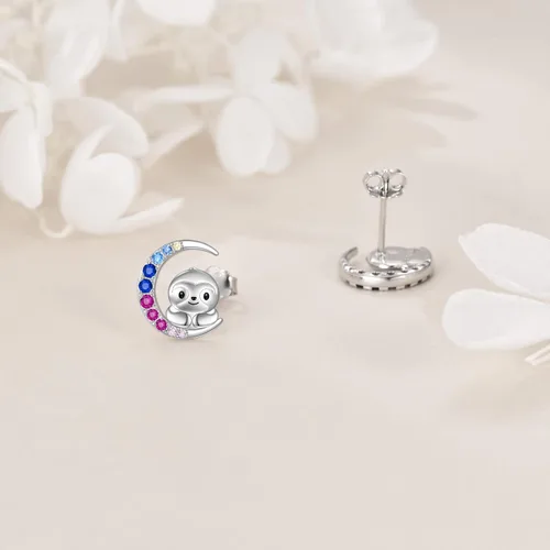 Miniatura 3 de YFN Aretes de tuerca de plata de ley con diseño de luna y animales lindos para mujeres y niñas