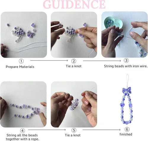 Miniatura 6 de SHUANGART Kit de 252 piezas de cadena de teléfono, abalorios para teléfono celular, juego de correa de muñeca con cuentas acrílicas surtidas