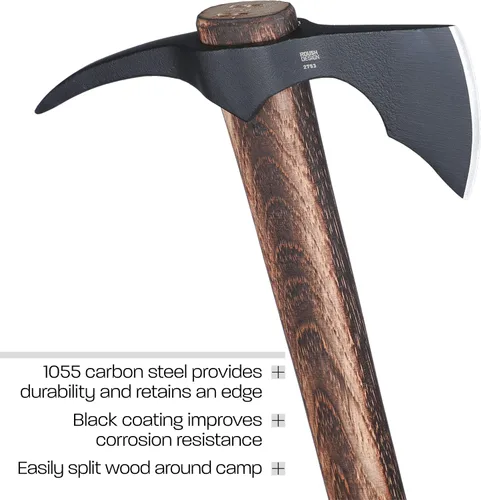 Miniatura 3 de CRKT Hacha ODR: T-Hawk de supervivencia al aire libre, cabeza de hacha de acero al carbono 1055 con espiga, mango de nogal de Tennessee 2753