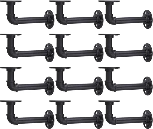 Miniatura 12 de MUZIK Paquete de 4 Soportes de Estante Flotante de Tubería Resistente, Soportes de Estante de Tubos en L Negros, Soportes de Estantería de Hierro