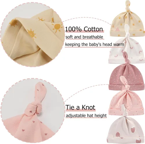 Miniatura 5 de Conjunto de gorros y calcetines para bebé recién nacido, gorro de algodón para niños y niñas de 0 a 6 meses