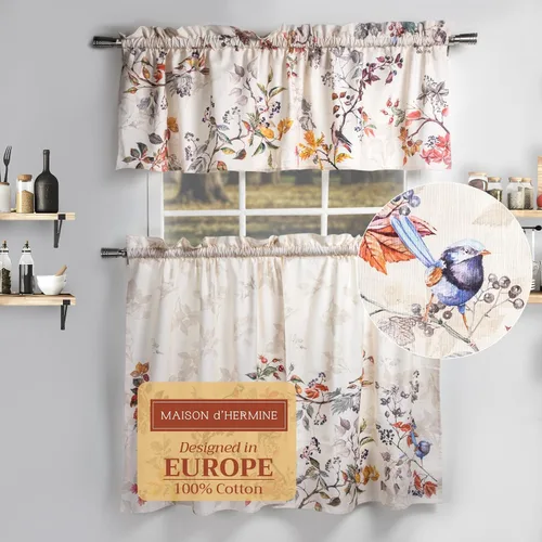 Miniatura 75 de Maison d' Hermine Juego de cortinas de cocina para ventanas, juego de cortinas de cocina 100% algodón, cenefas para el hogar [2 niveles