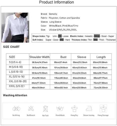 Miniatura 6 de Gemolly Camisas básicas con botones para mujer, manga larga, talla grande, simple, elástica, formal, casual, blusa