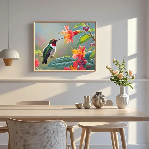 Miniatura 3 de TINDAY Kit de pintura al óleo por números para adultos, pintura de colibrí por números para adultos, principiantes, pintura en lienzo por números