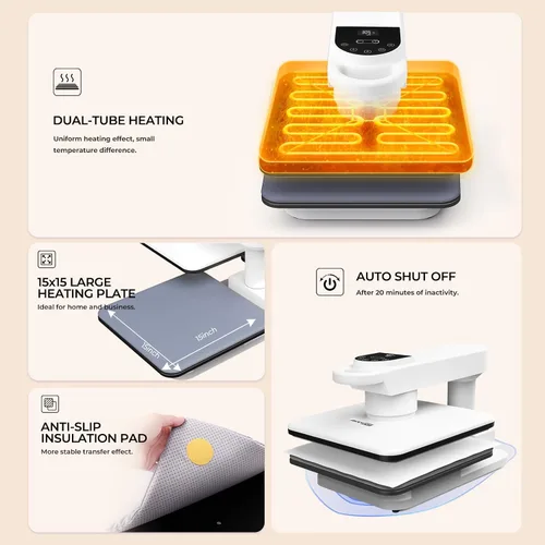 Miniatura 6 de Máquina giratoria de prensa de calor automática, prensa inteligente de camisetas de 15 x 15 pulgadas con liberación automática y presión automática